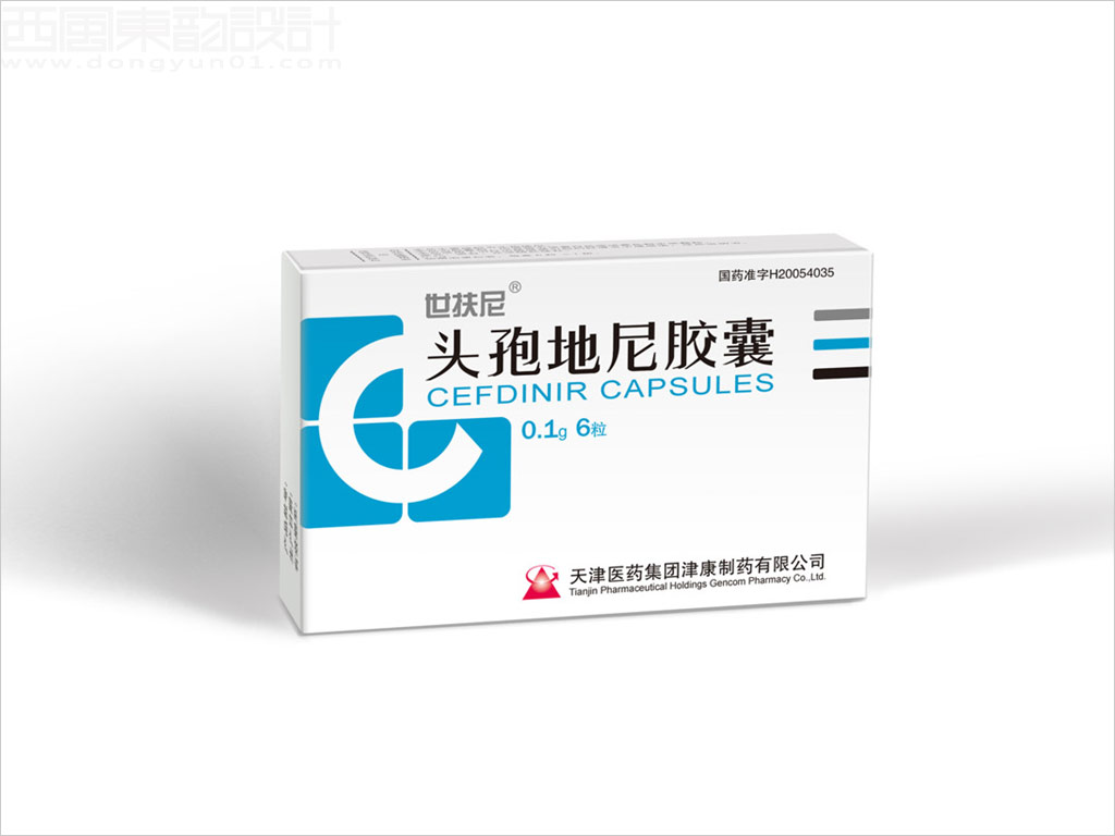 天津醫(yī)藥集團(tuán)津康制藥有限公司世扶尼頭孢地尼膠囊包裝設(shè)計之0.1g×6粒裝
