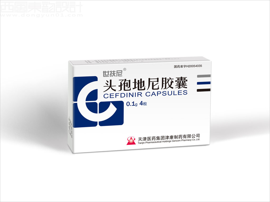 天津醫(yī)藥集團(tuán)津康制藥有限公司世扶尼頭孢地尼膠囊包裝設(shè)計之0.1g×4粒裝